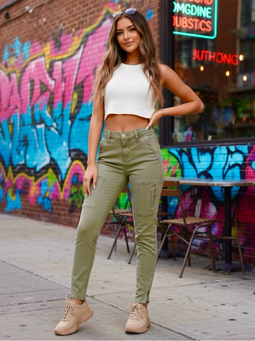 Current/Elliott Flat Pocket Cargo Pants 26 Vintage Army Green Skinny Zip Ankle